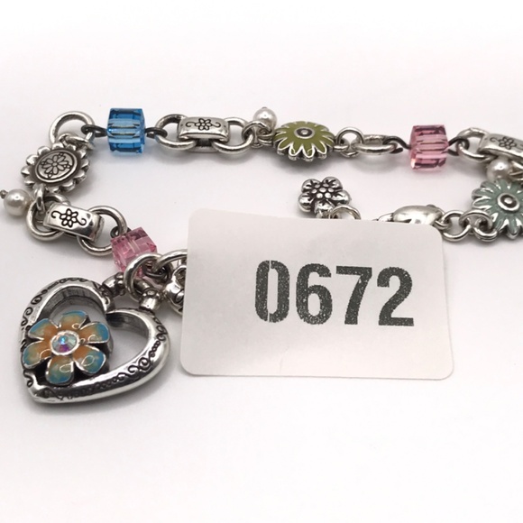 Brighton Charm Bracelet Bloom From Within Silver Plate & Enamel Heart & Flowers - Picture 10 of 10